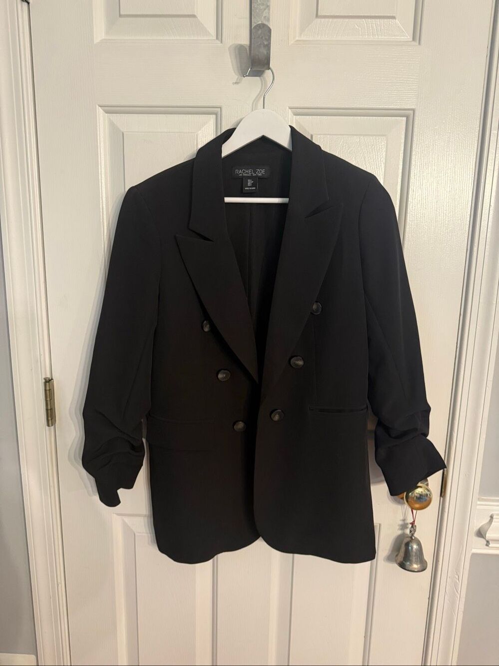 Rachel Zoe Black Double Breasted Ruched Sleeve Open Front Blazer sz S EUC